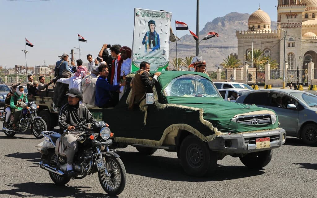 A funeral procession for a Houthi officer in Sanaa, Yemen