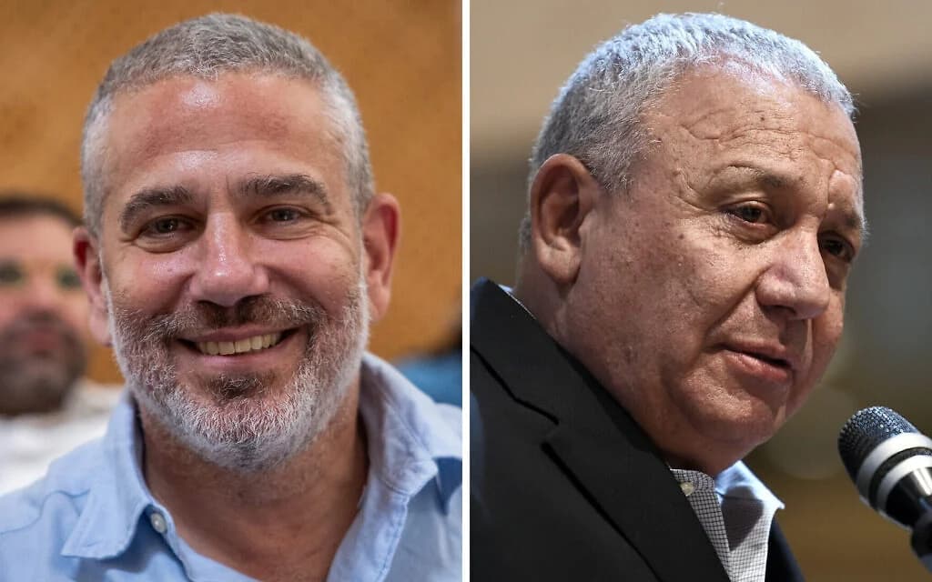 Right-wing commentator Yinon Magal; Yashar party leader Gadi Eisenkot at a campaign rally